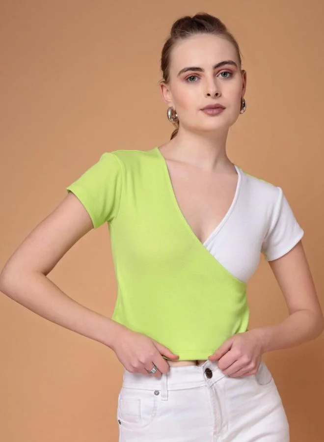 Freehand Freehand Color Block Ribbed Fitted Top