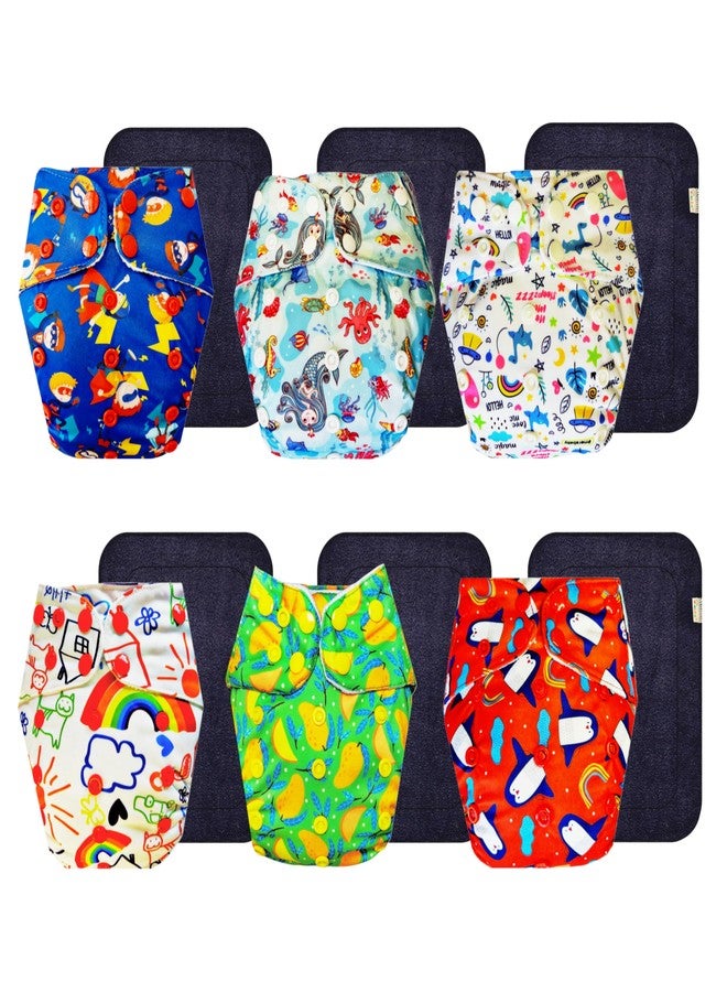 حفاضات قماشية فاخرة من دمبلدو مع حشوة سوداء (عبوة من 6 قطع) | ملائمة تمامًا | مانعة للتسرب | سهلة التنظيف | تغيير حفاضات بدون قلق | من 3 أشهر إلى 3 سنوات | للجنسين - Image 1