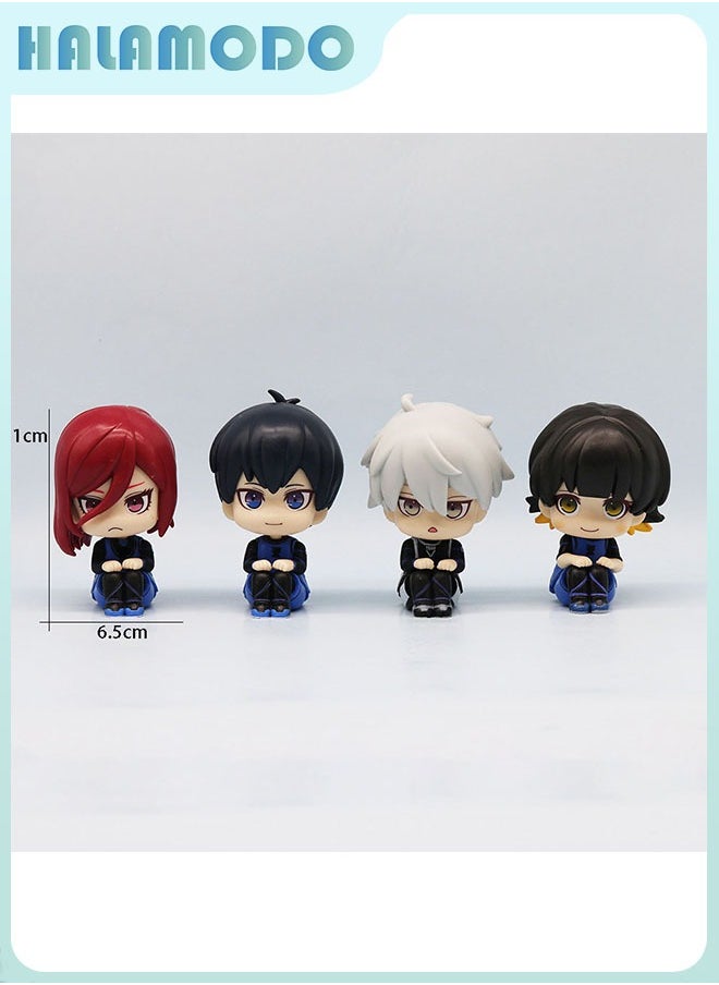 HALAMODO Blue Lock Q Version Sitting Four-piece Set with Isagi Yoichi, Nagi Seishiro, Chigiri Hyoma and Bachira Meguru, Cute Figure Models, Decoration & Gift 11 cm  - Image 1