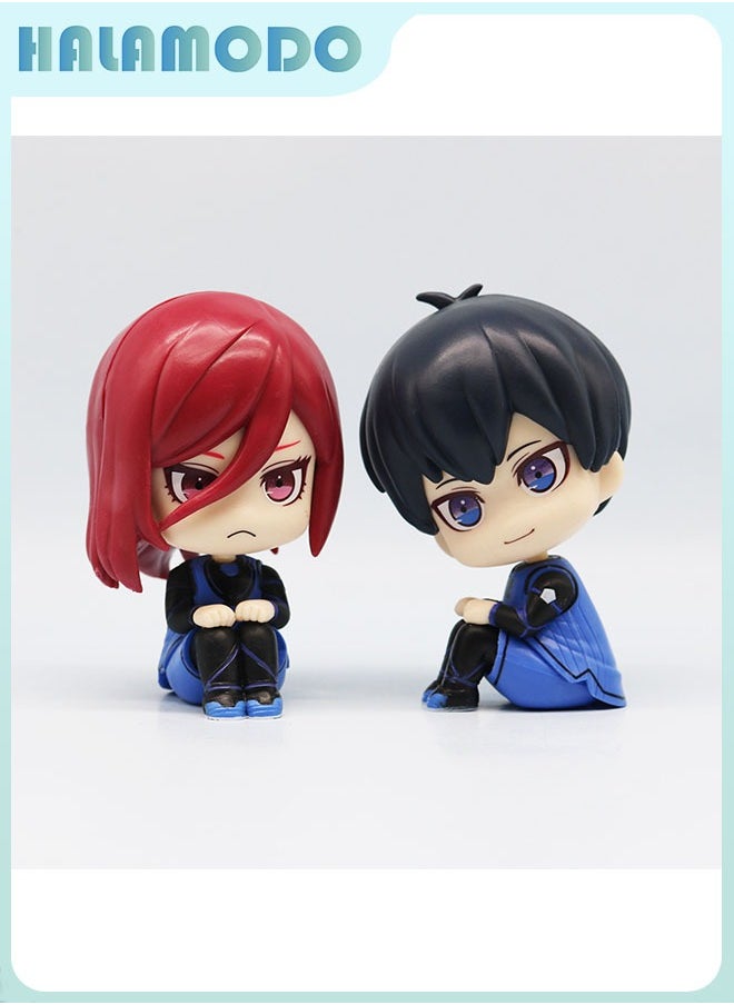 HALAMODO Blue Lock Q Version Sitting Four-piece Set with Isagi Yoichi, Nagi Seishiro, Chigiri Hyoma and Bachira Meguru, Cute Figure Models, Decoration & Gift 11 cm  - Image 2