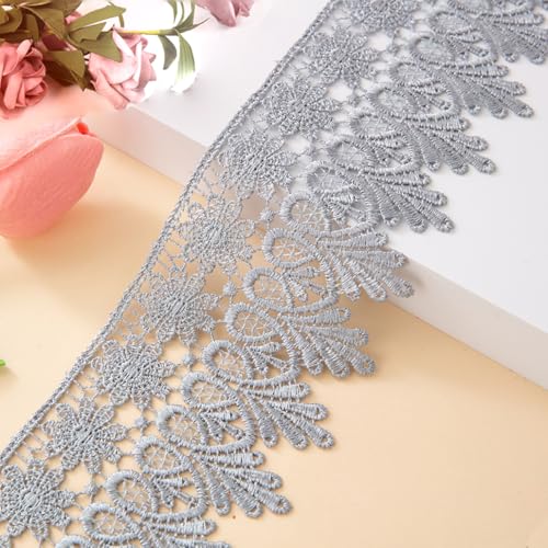 Kuasting 7.5 Yards Floral Lace Edge Trim 9CM Width Europe Chips Pattern Inelastic Embroidery Lace Trim for Sewing Making, DIY Crafts, Gift Wrapping, Wedding Decor (Grey) - Image 1