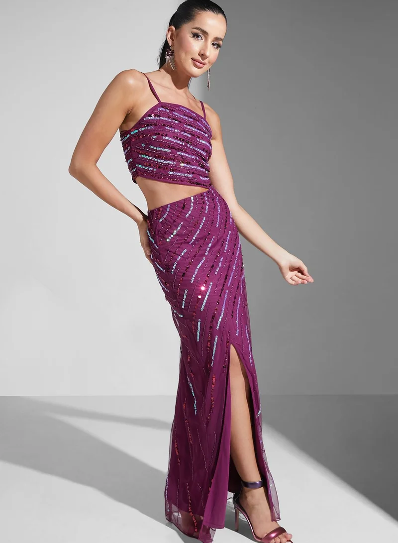 Namshi X Hadia Ghaleb Hadia Ghaleb Square Neck Embellished Dress