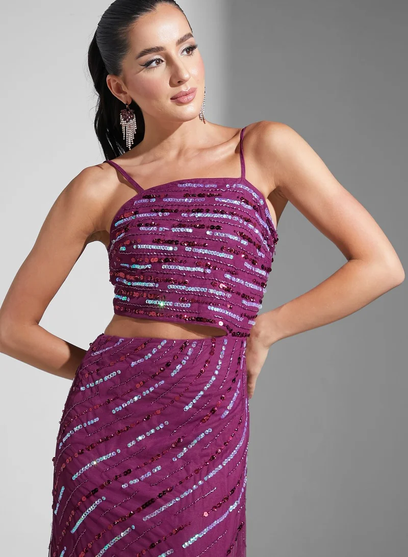 Namshi X Hadia Ghaleb Hadia Ghaleb Square Neck Embellished Dress