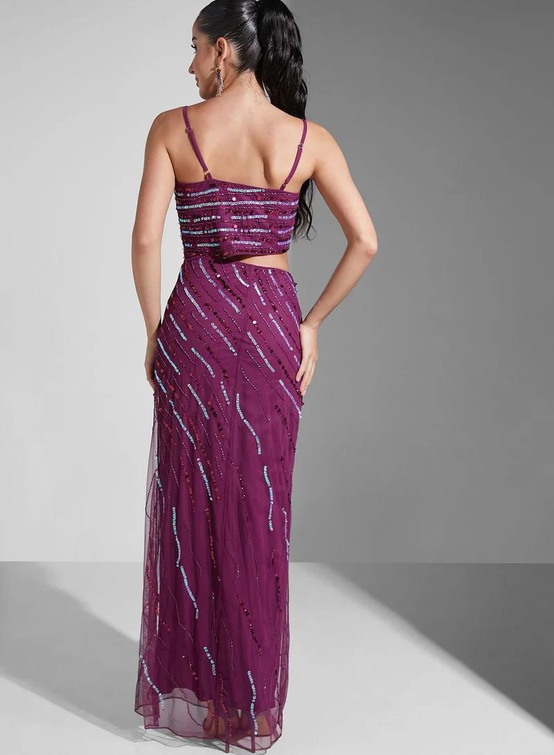 Namshi X Hadia Ghaleb Hadia Ghaleb Square Neck Embellished Dress