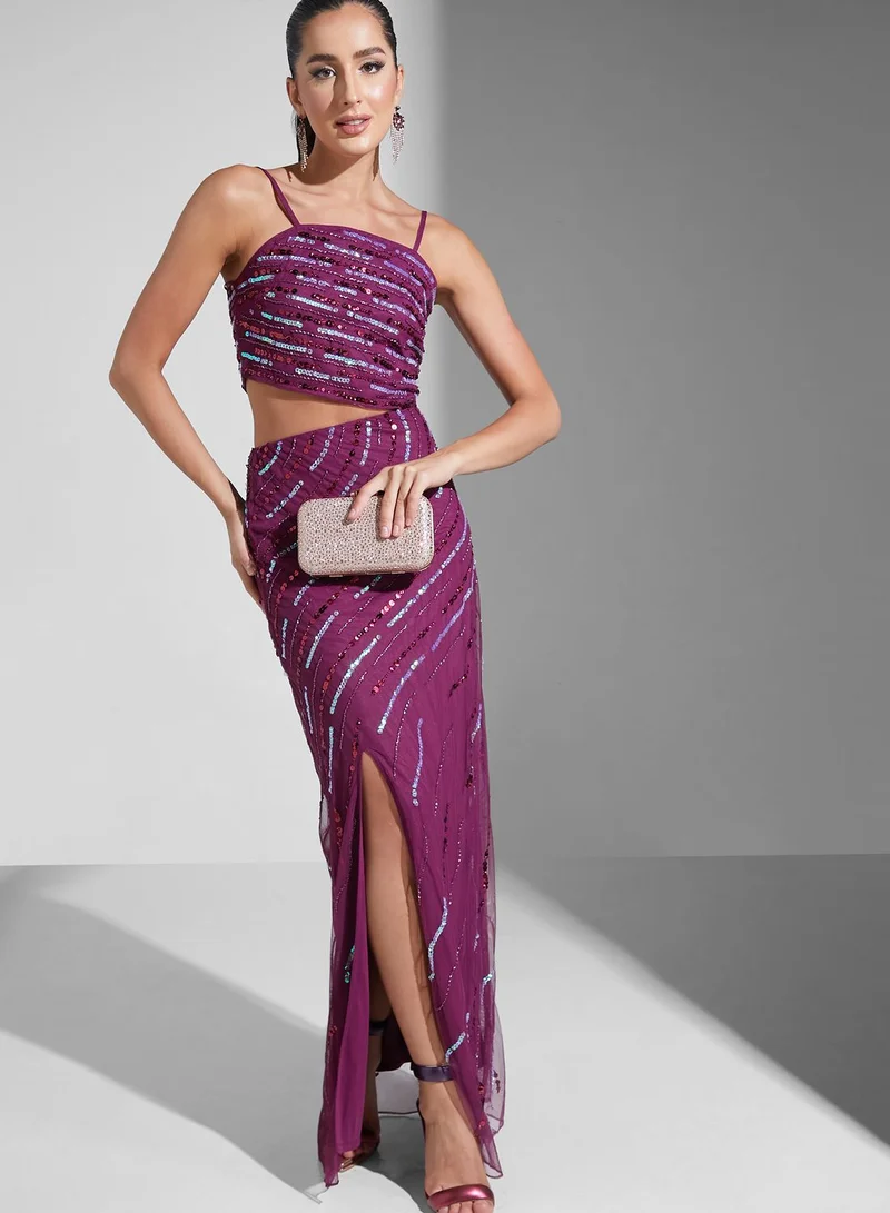 Namshi X Hadia Ghaleb Hadia Ghaleb Square Neck Embellished Dress