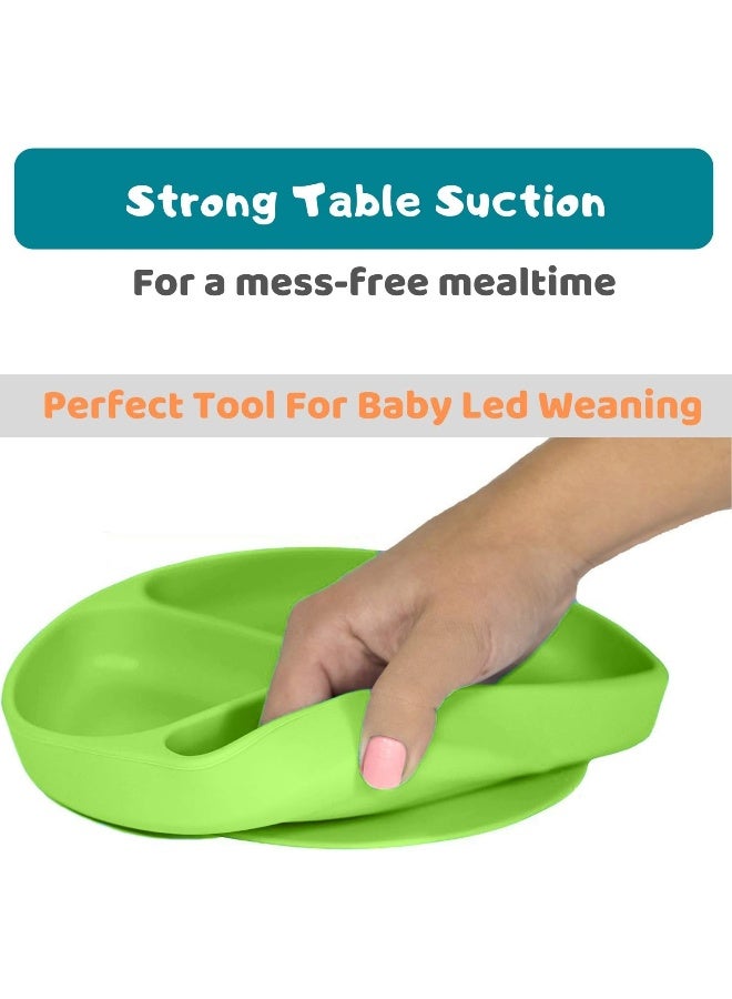 SiliKong Silicone Suction Plate for Toddlers, Fits Most Highchair Trays, BPA Free, Divided Baby Feeding Bowls Dishes for Kids (Green) - Image 2