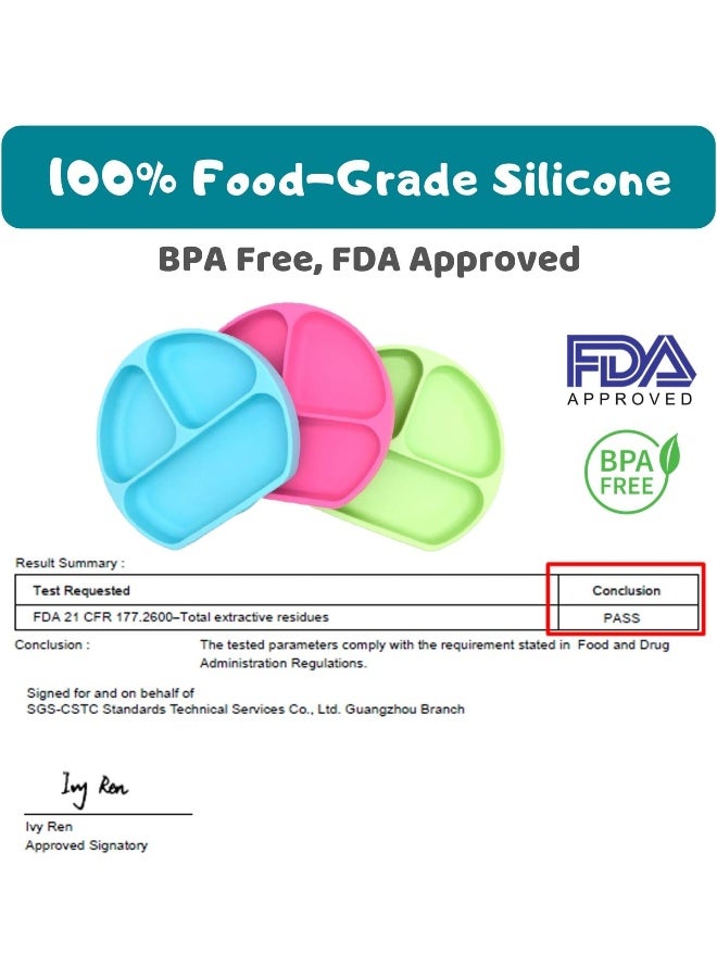 SiliKong Silicone Suction Plate for Toddlers, Fits Most Highchair Trays, BPA Free, Divided Baby Feeding Bowls Dishes for Kids (Green) - Image 3