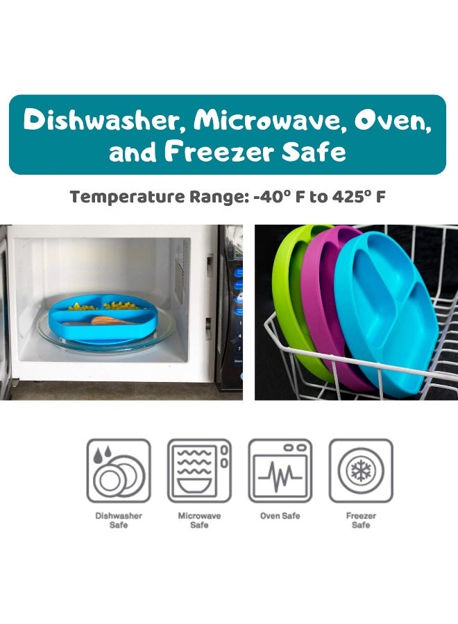 SiliKong Silicone Suction Plate for Toddlers, Fits Most Highchair Trays, BPA Free, Divided Baby Feeding Bowls Dishes for Kids (Green) - Image 4
