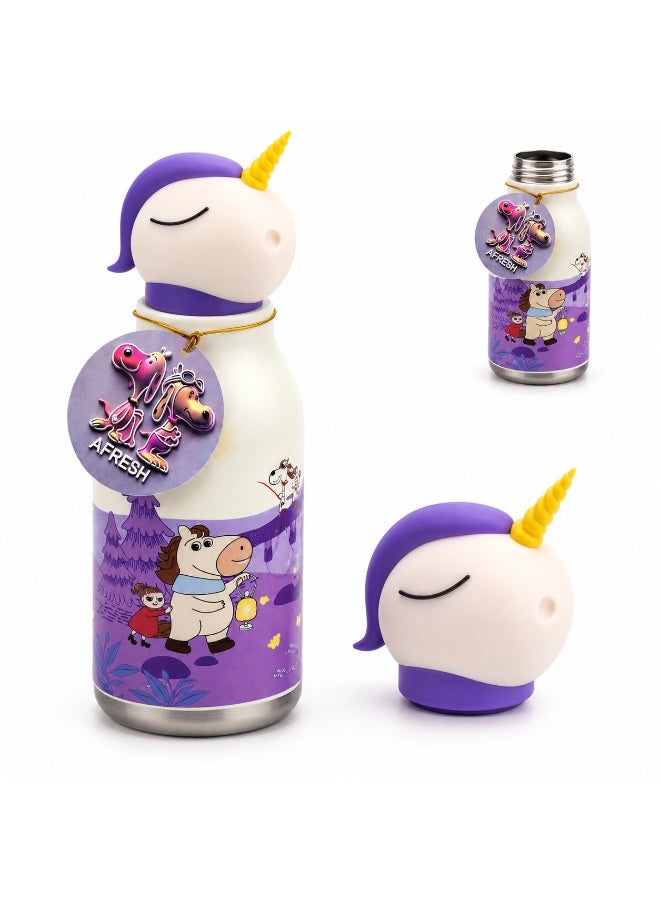 Twisoo Kids Water Bottle 450ml, Stainless Steel Insulated Bottle, 12–24 Hour Hot & Cold, Cartoon Animal Design, Straw Lid for School 316 Stainless Steel Cartoon Animal Lid Double Wall Vacuum - Image 1