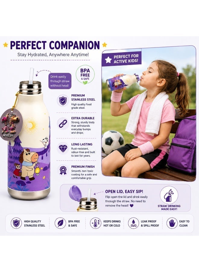 Twisoo Kids Water Bottle 450ml, Stainless Steel Insulated Bottle, 12–24 Hour Hot & Cold, Cartoon Animal Design, Straw Lid for School 316 Stainless Steel Cartoon Animal Lid Double Wall Vacuum - Image 4