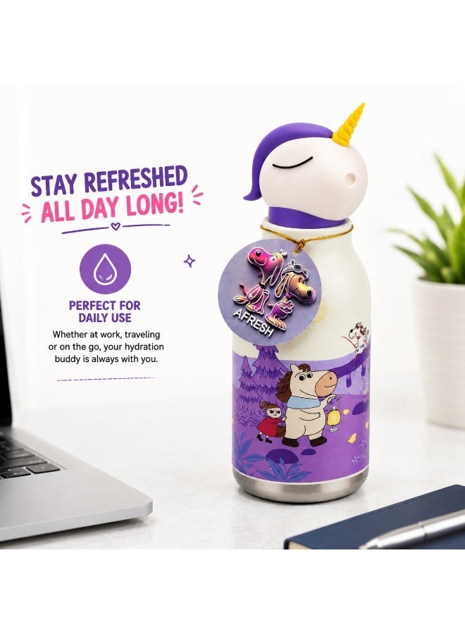 Twisoo Kids Water Bottle 450ml, Stainless Steel Insulated Bottle, 12–24 Hour Hot & Cold, Cartoon Animal Design, Straw Lid for School 316 Stainless Steel Cartoon Animal Lid Double Wall Vacuum - Image 5