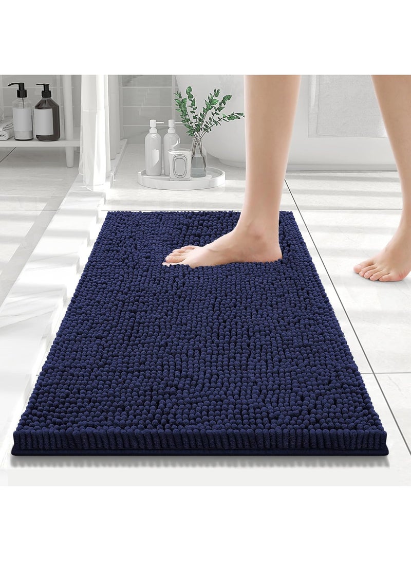 smiry سجاد الحمام الفاخر سميري 24x16، ناعم للغاية وامتصاصه ممتاز، سجادة استحمام زغبية، قابلة للغسل في الغسالة، سجادة فخمة غير قابلة للانزلاق للحمام والدش والأرضيات، ملحقات ديكور المنزل، أزرق داكن - Image 1