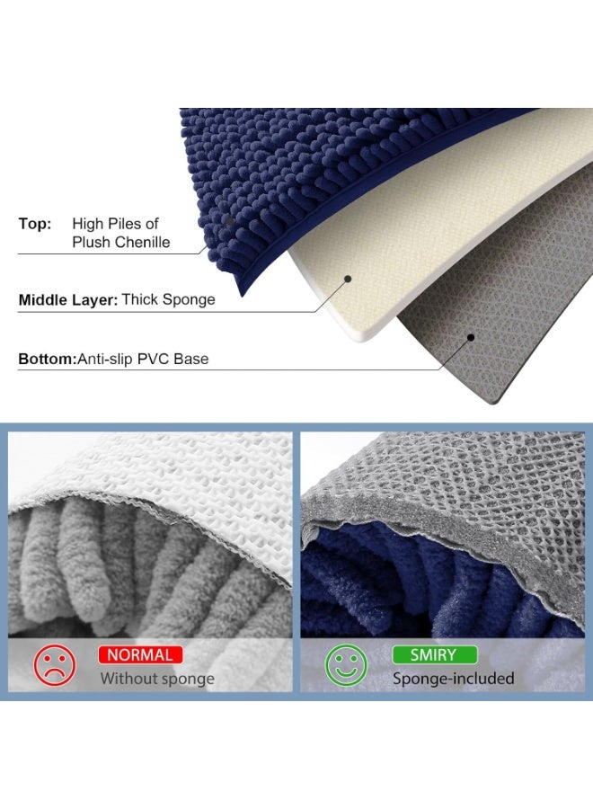 smiry سجاد الحمام الفاخر سميري 24x16، ناعم للغاية وامتصاصه ممتاز، سجادة استحمام زغبية، قابلة للغسل في الغسالة، سجادة فخمة غير قابلة للانزلاق للحمام والدش والأرضيات، ملحقات ديكور المنزل، أزرق داكن - Image 4