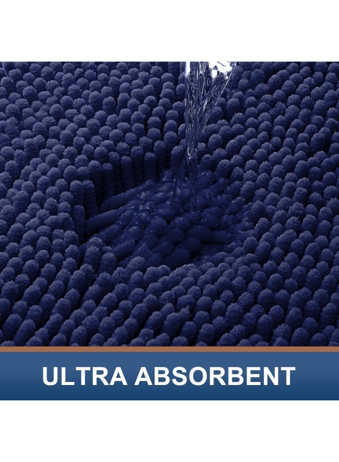 smiry سجاد الحمام الفاخر سميري 24x16، ناعم للغاية وامتصاصه ممتاز، سجادة استحمام زغبية، قابلة للغسل في الغسالة، سجادة فخمة غير قابلة للانزلاق للحمام والدش والأرضيات، ملحقات ديكور المنزل، أزرق داكن - Image 3