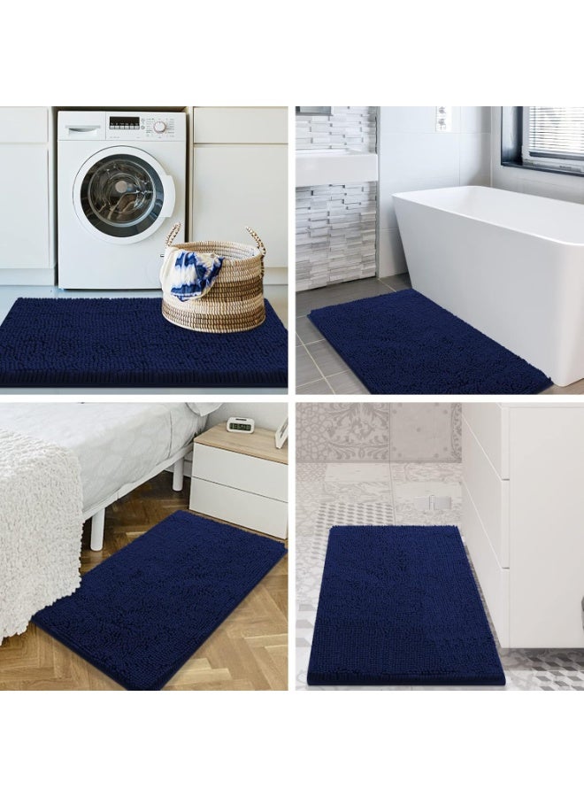 smiry سجاد الحمام الفاخر سميري 24x16، ناعم للغاية وامتصاصه ممتاز، سجادة استحمام زغبية، قابلة للغسل في الغسالة، سجادة فخمة غير قابلة للانزلاق للحمام والدش والأرضيات، ملحقات ديكور المنزل، أزرق داكن - Image 5