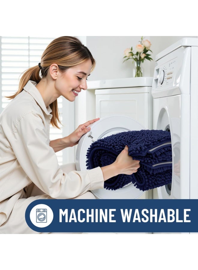 smiry سجاد الحمام الفاخر سميري 24x16، ناعم للغاية وامتصاصه ممتاز، سجادة استحمام زغبية، قابلة للغسل في الغسالة، سجادة فخمة غير قابلة للانزلاق للحمام والدش والأرضيات، ملحقات ديكور المنزل، أزرق داكن - Image 2