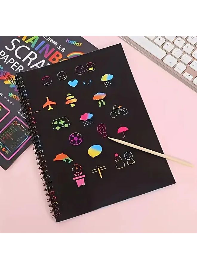 12 Rainbow Scratch Art Notebooks with Unicorns Stars Spiral Bound Creative Craft Set for Kids - Image 5