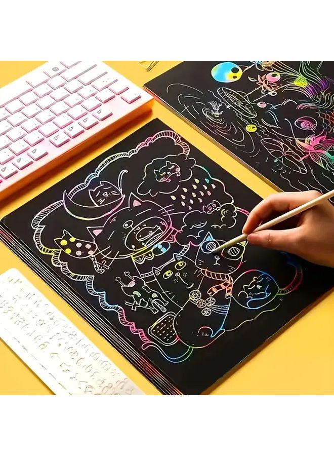 12 Rainbow Scratch Art Notebooks with Unicorns Stars Spiral Bound Creative Craft Set for Kids - Image 4