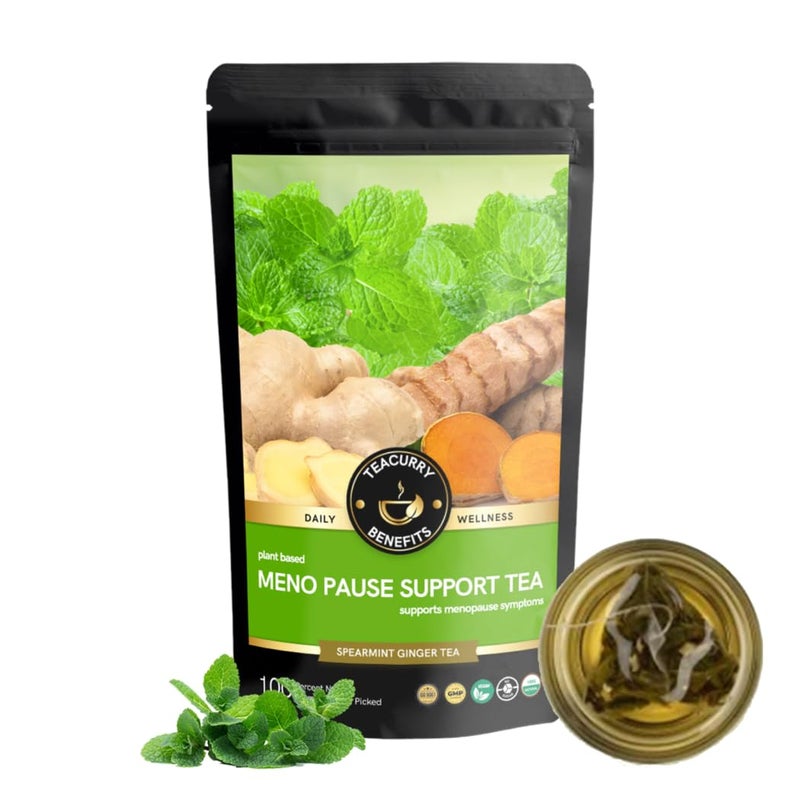 Teacurry Menopause Support Tea - (100 Gram Loose, Black Pouch) Organic Natural Loose Leaves Tea with Natural Ingredients - Shatavari, Spearmint, and Ginger - Image 1