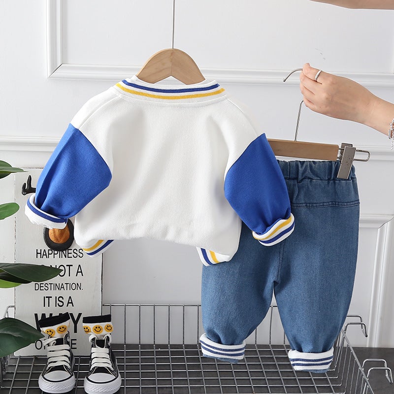 Spring Boys' Crewneck Baseball Suit Long-Sleeved Three-Piece Set For Boys And Baby Casual Denim Trousers Suit Trendy - Image 5