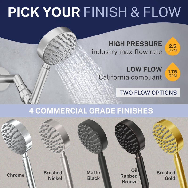 HammerHead ShowersÂ® Solid Metal Handheld Shower Head with Hose and Brass Holder - BRUSHED GOLD - 2.5 GPM High Pressure Shower Heads with Adjustable Shower Wand Bracket - 6ft Flexible Extension - Image 5