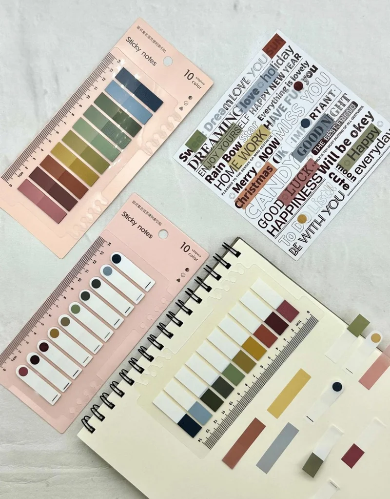 Kağıt Gemi Dükkan Paper Ship Shop 3-Piece Transparent Pet Index Set with 10 Colored Rulers Retro Tones / Index Sticker / Postit / Post-It