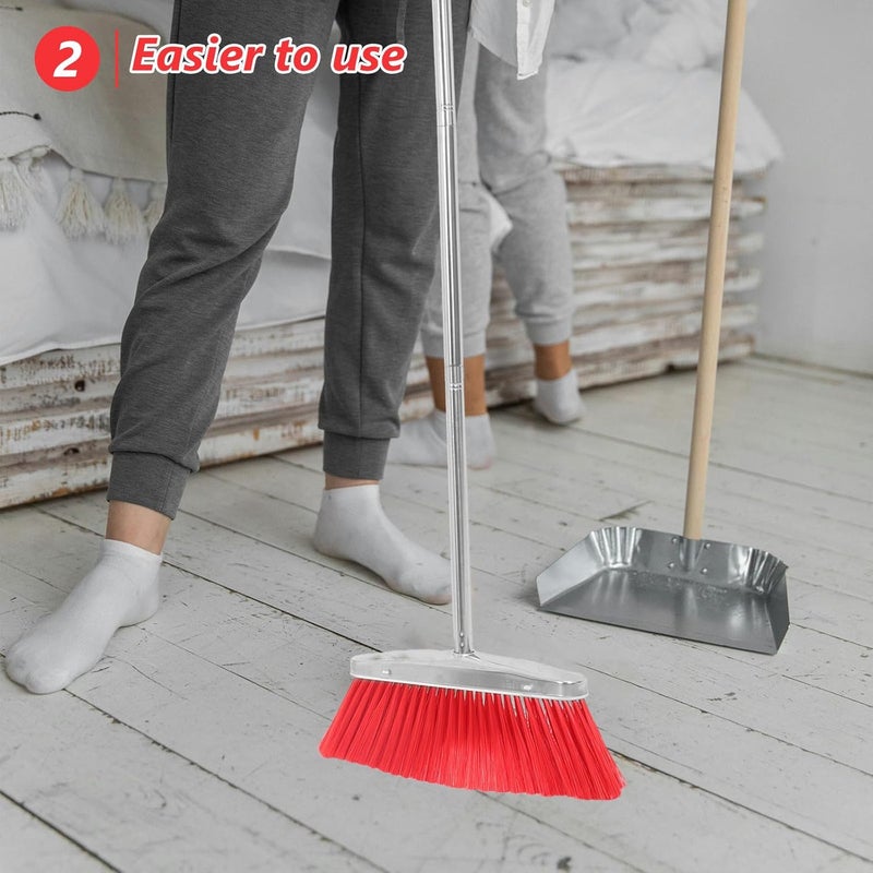 Angle Broom with Long Stainless Steel Handle Red Floor Sweeping Broom for Home and Kitchen Indoor Cleaning for Patio and Office Use - Image 5