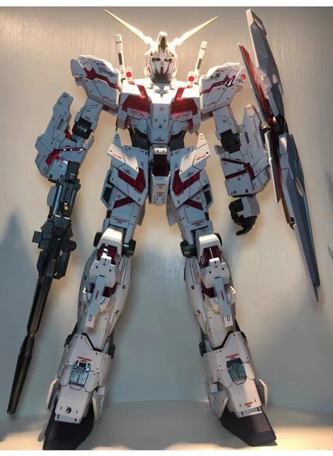 Gundam Assembled Model MG Attacks Free MB Red Heretic Phoenix Perfect Unicorn Mech Handmade Toy-Color:1/48 [Big Unicorn -47.5cm High] Destruction Mode + Send 4 LED Colored Lights-Specifications:Seven-piece Set Of Tools To Send LED Lights