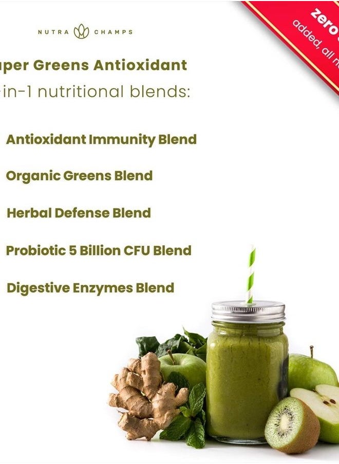 NutraChamps - Super Greens Powder Premium Antioxidant Superfood | Organic Greens Fruit and Veggie Vegan Supplement | 40+ Greens and Superfoods Including Wheatgrass & Spirulina | Probiotic Powder Greens, Sweet Berry - Image 1