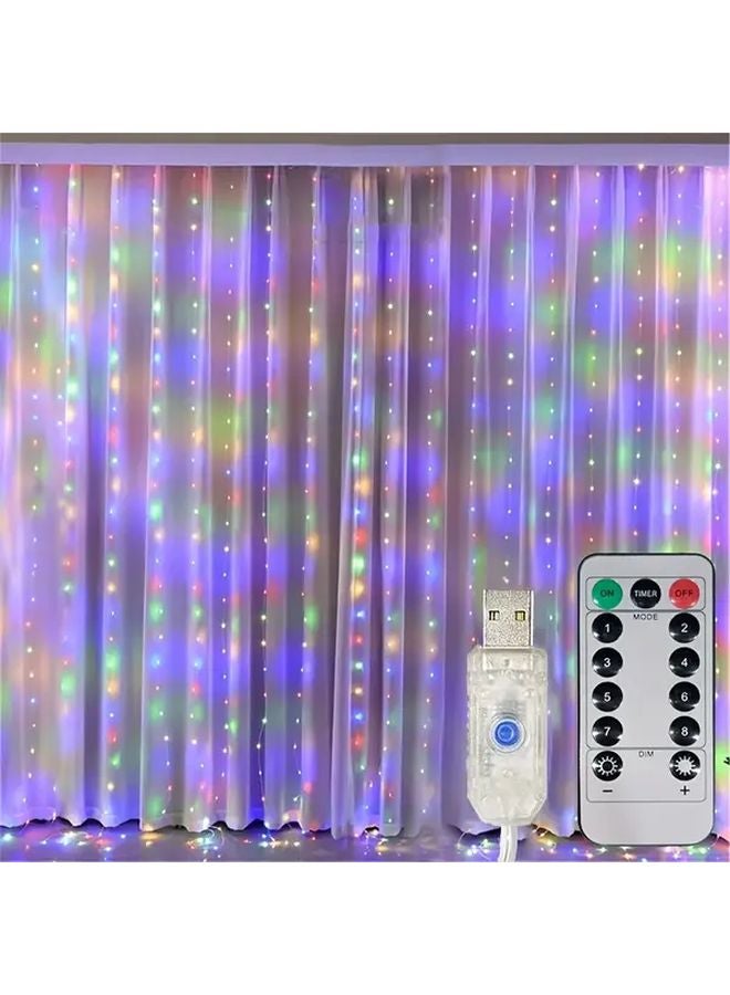 3م × 1م 100 مصباح ثنائي باعث للضوء (LED) ستارة ضوئية متغيرة الألوان RGB مع جهاز تحكم عن بعد، 8 أوضاع، تعمل بالطاقة عبر منفذ USB لأعياد الميلاد والأعراس والحفلات - Image 1