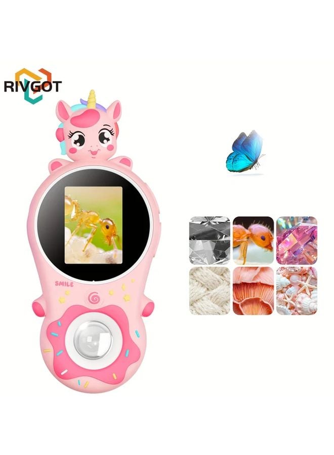 Rivgot Pink Unicorn 500x USB Microscope Handheld Magnifier For Kids Educational Science Toy - Image 1