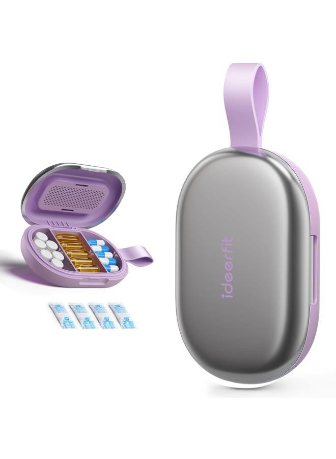 Ideerfit Metal Pill Organizer, Portable Pill Case, Daily Pill Box Small Pill Container for Pocket-Purple - Image 1