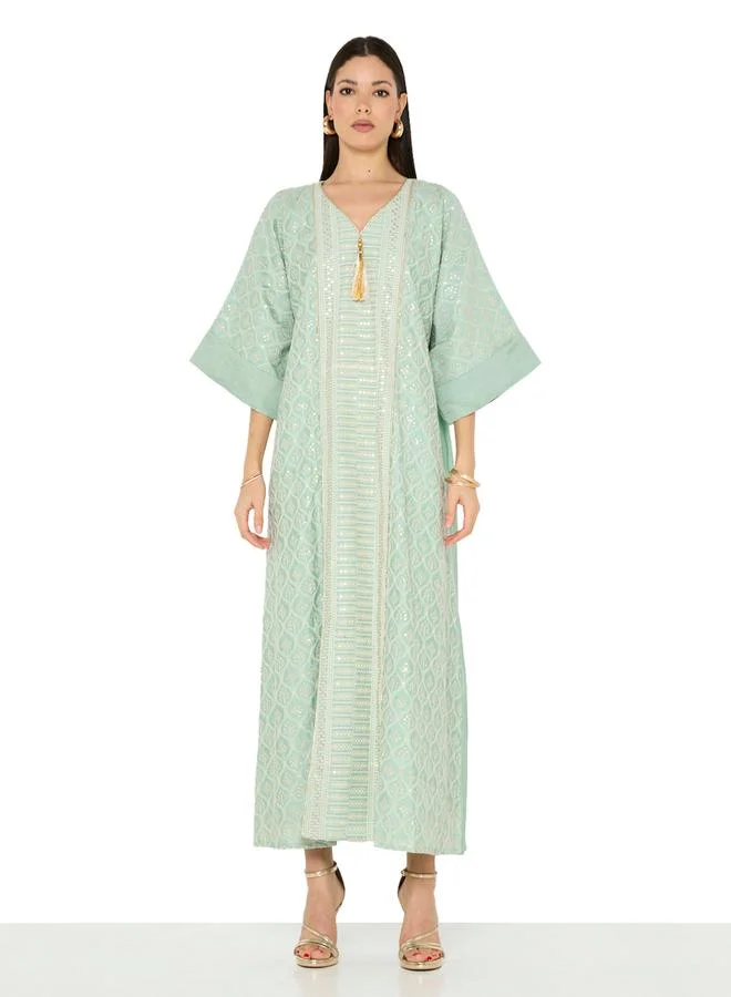 Thouq Embroidered A-Line Maxi Jalabiya