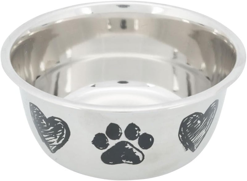 Trixie Stainless Steel Paw & Heart Design Dog Bowl 15cm - Image 1
