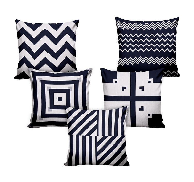 Ultimate Trends Premium Polyester Digital Modern Printed 200 TC Cushion Cover For Living Room Couch Bed Single Sofa Set Of 5 (24 X 24 Inches, Black & White) - Image 2