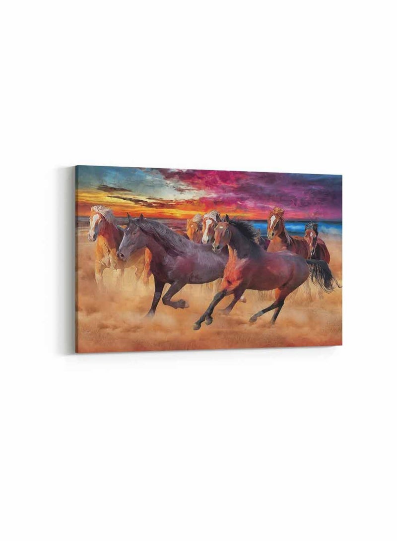 لوحة كانفاس على إطار خشبي، تصميم مجموعة من الخيول العربية ، للمنزل، غرفة المعيشة، المكتب، الديكور - Image 4