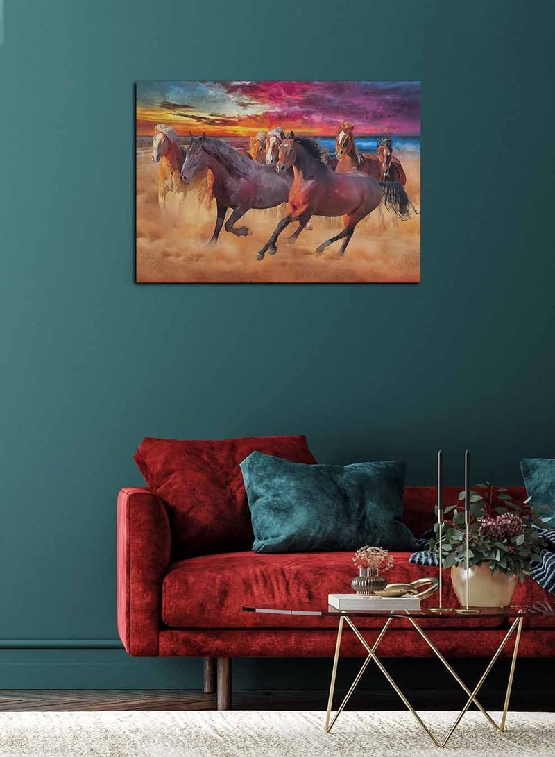 لوحة كانفاس على إطار خشبي، تصميم مجموعة من الخيول العربية ، للمنزل، غرفة المعيشة، المكتب، الديكور - Image 2