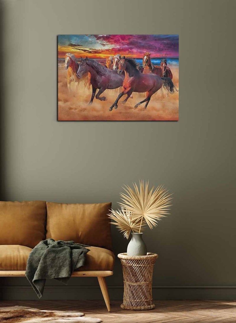 لوحة كانفاس على إطار خشبي، تصميم مجموعة من الخيول العربية ، للمنزل، غرفة المعيشة، المكتب، الديكور - Image 3