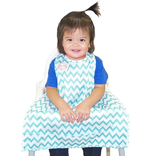 BIB-ON, Full-Coverage Bib and Apron Combination for Infant, Baby, Toddler Ages 0-4. (Teal Chevron) - Image 2