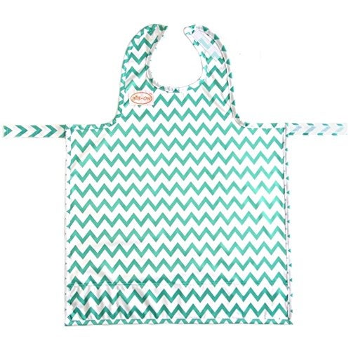 BIB-ON, Full-Coverage Bib and Apron Combination for Infant, Baby, Toddler Ages 0-4. (Teal Chevron) - Image 1