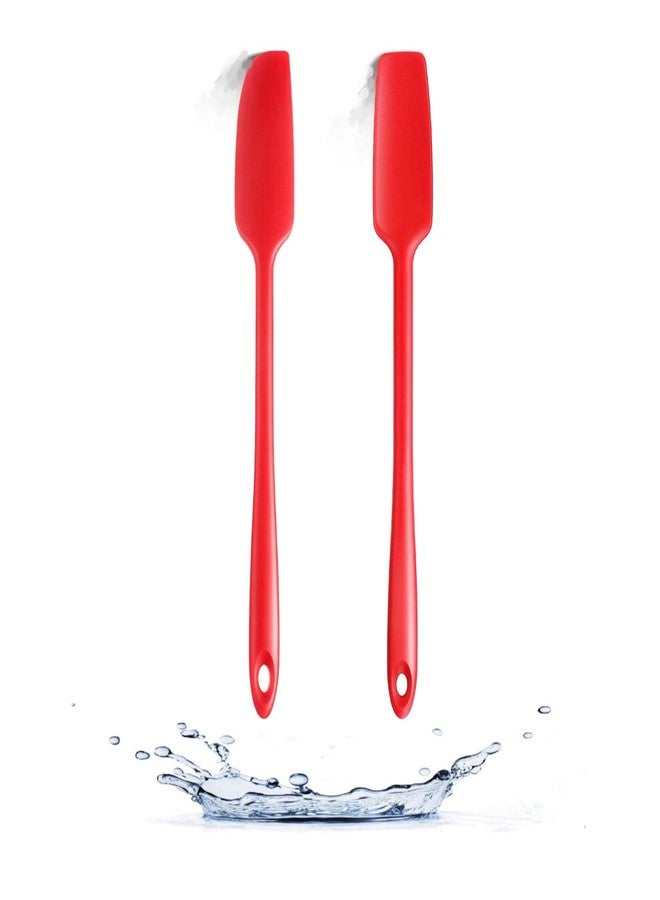 Armrouns 2-pack Jar Spatula Long Handle Silicone Kitchen Scraper Spatula Non-Stick Rubber Scraper for Jars, Cooking Baking Stirring Mixing (Red) - Image 1