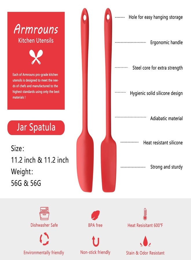 Armrouns 2-pack Jar Spatula Long Handle Silicone Kitchen Scraper Spatula Non-Stick Rubber Scraper for Jars, Cooking Baking Stirring Mixing (Red) - Image 3