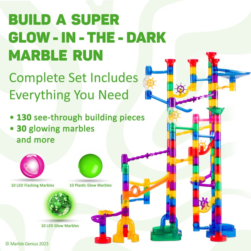 Marble Genius 200 pcs Glow Marble Run Track Race Super Set for Kids Age 4+, Glow in The Dark, STEM Educational Building Block, Color Instruction Manual, Easter Gifts for Kids - Image 3