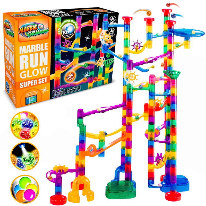 Marble Genius 200 pcs Glow Marble Run Track Race Super Set for Kids Age 4+, Glow in The Dark, STEM Educational Building Block, Color Instruction Manual, Easter Gifts for Kids - Image 1