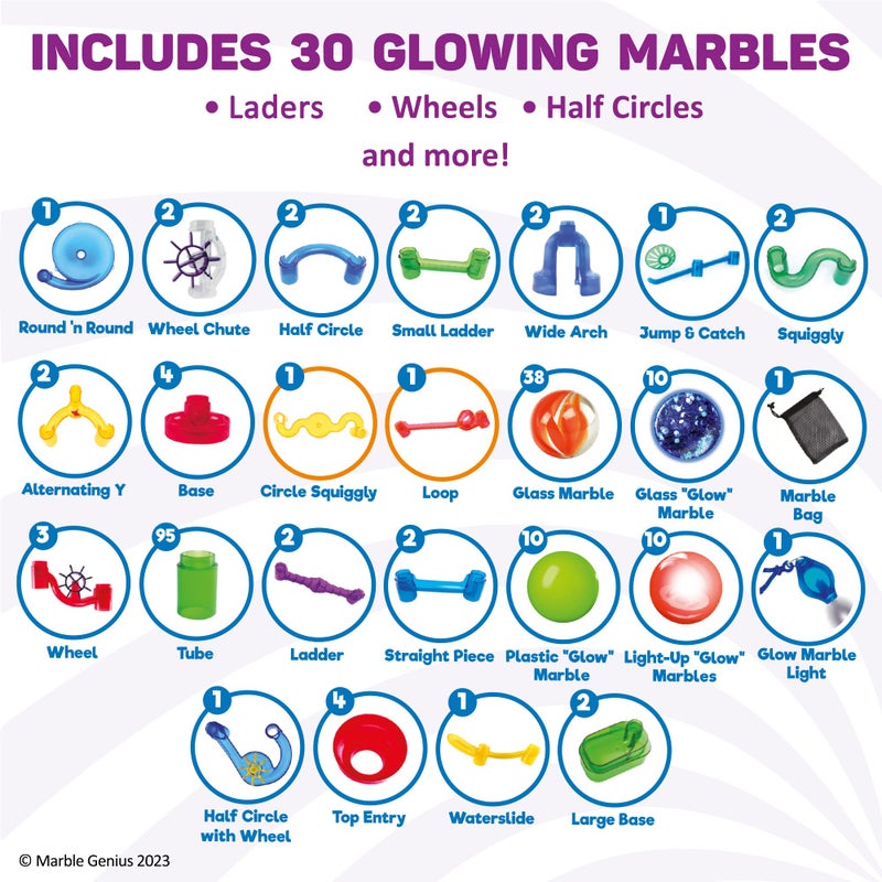 Marble Genius 200 pcs Glow Marble Run Track Race Super Set for Kids Age 4+, Glow in The Dark, STEM Educational Building Block, Color Instruction Manual, Easter Gifts for Kids - Image 5