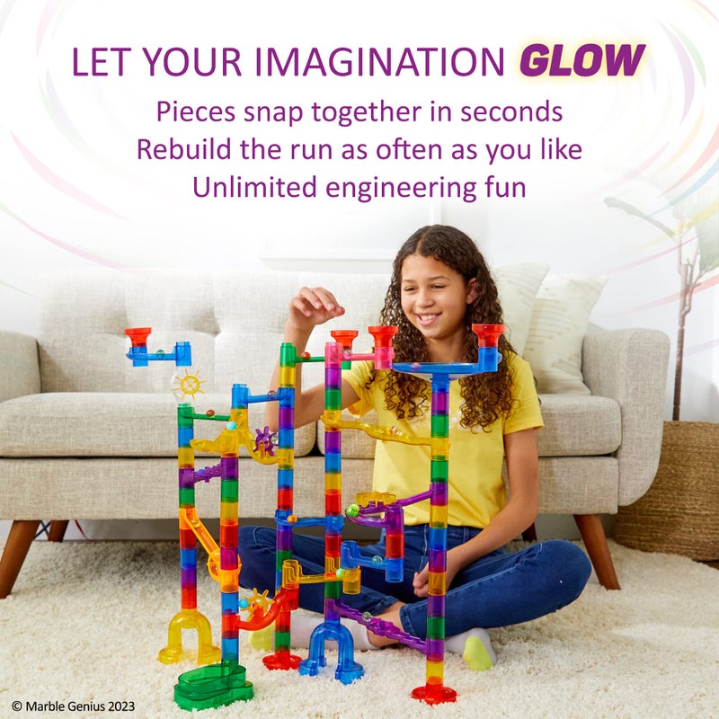 Marble Genius 200 pcs Glow Marble Run Track Race Super Set for Kids Age 4+, Glow in The Dark, STEM Educational Building Block, Color Instruction Manual, Easter Gifts for Kids - Image 4