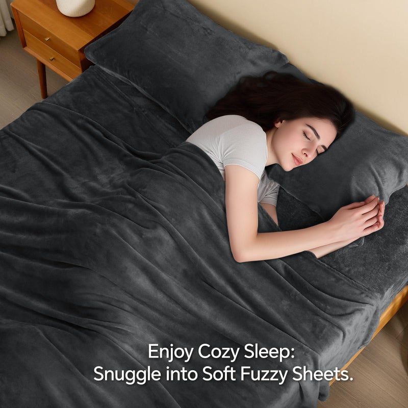 BEDELITE Flannel Sheets Twin Size Dark Gray - Super Soft Fleece Sheets Set Fluffy Extra Plush, 3 Piece(Include Fitted Sheet, Flat Sheet, 1 Pillowcase) - Image 3