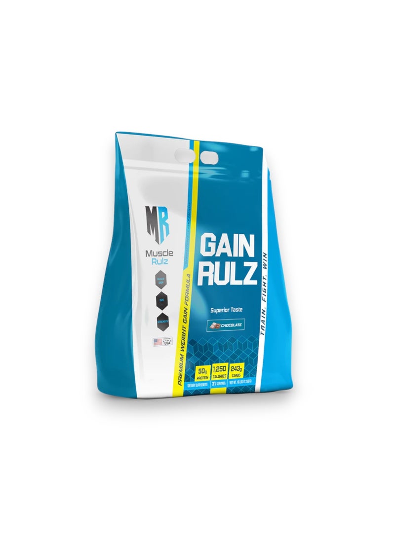 Muscle Rulz Gain Rulz, Premium Weight Gain Formula, Chocolate Flavour, 16 Lbs