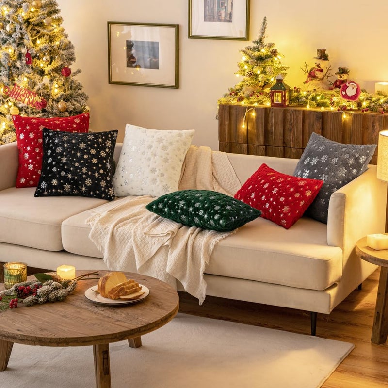 ميولي Miulee Christmas مجموعة من 2 وسادة رمي الزخرفة أغطية ناعم فو الفراء الفراء أغطية وسادة الشتاء مع الفضة الثلج بريق المطبوعة وسادة لطيف لسرير أريكة الأريكة 20 × 20 بوصة - Image 4
