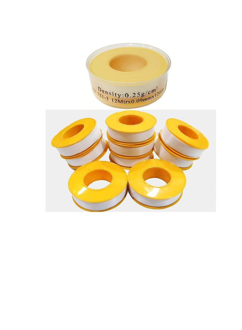 ROBUSTLINE Robustline Thread Sealing Teflon Tape with 0.25g/cm2 Density, 0.9MM x 12MTR PTFE for Pipe Fittings and Fixing Water Leak (12 MTRS) (25)  - Image 1